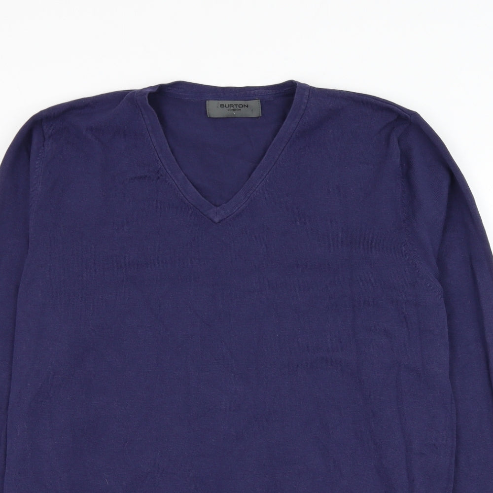 Burton Mens Purple V-Neck Cotton Pullover Jumper Size L