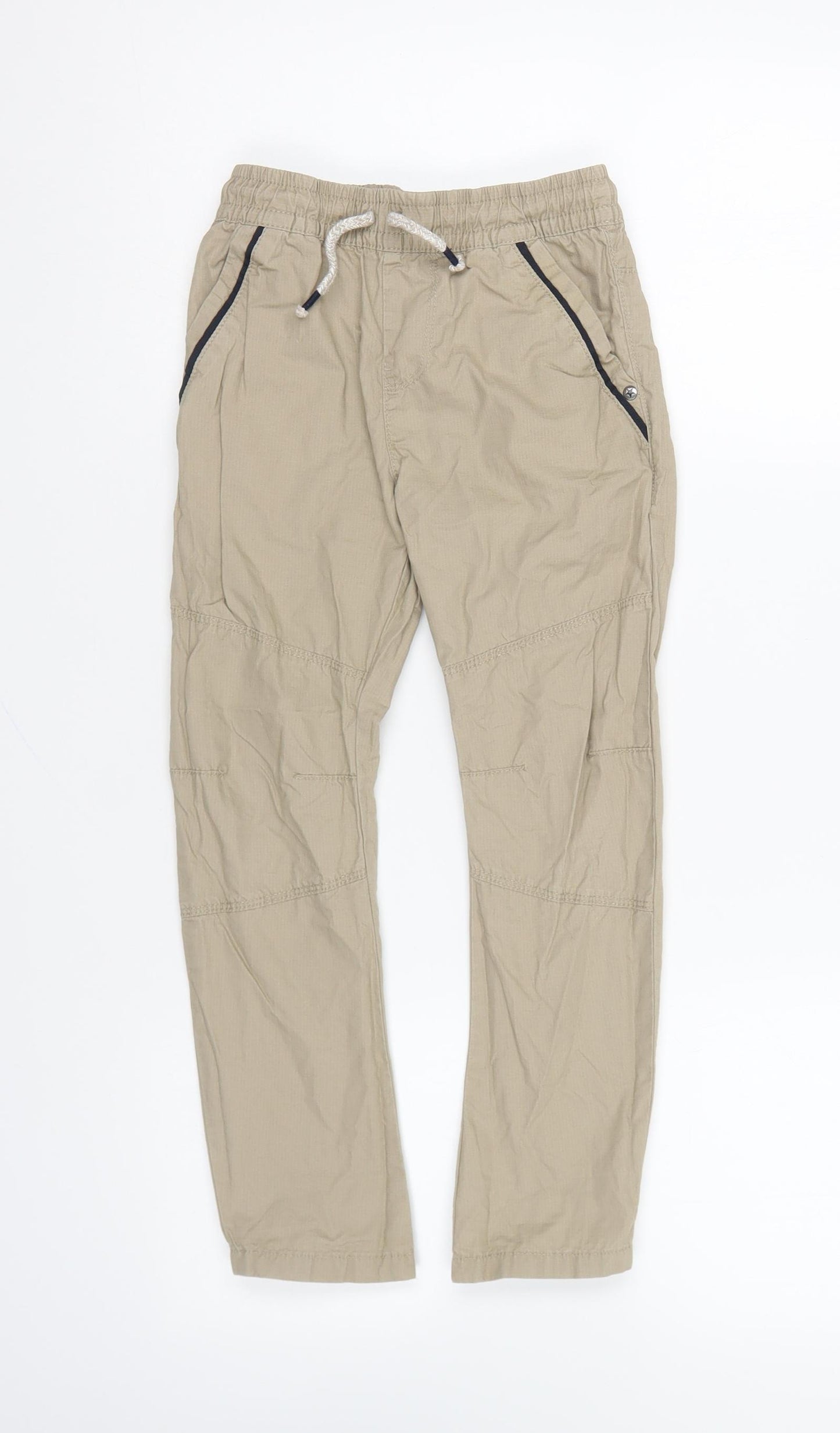F&F Boys Beige Cotton Cargo Trousers Size 5-6 Years Regular Drawstring