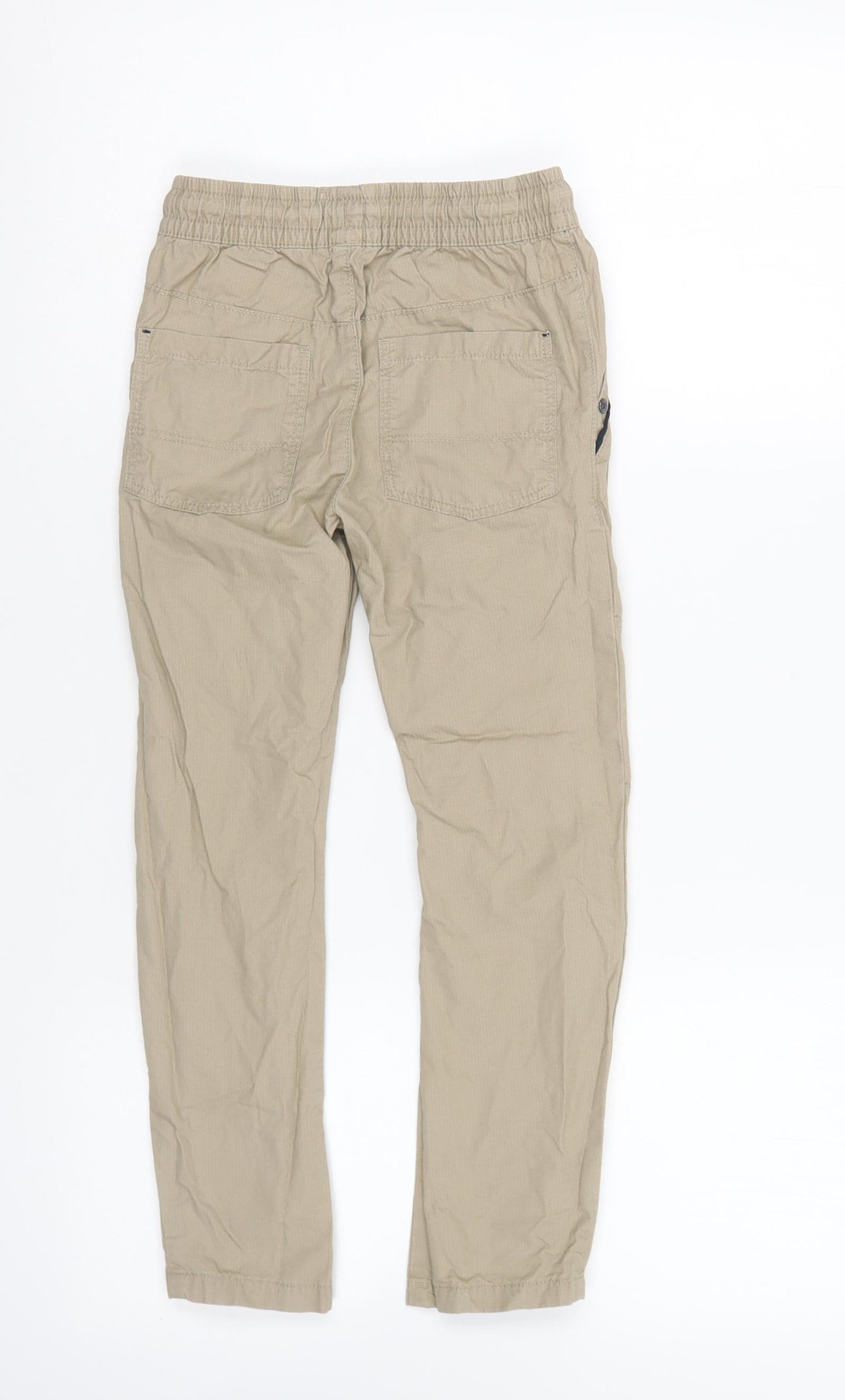F&F Boys Beige Cotton Cargo Trousers Size 5-6 Years Regular Drawstring