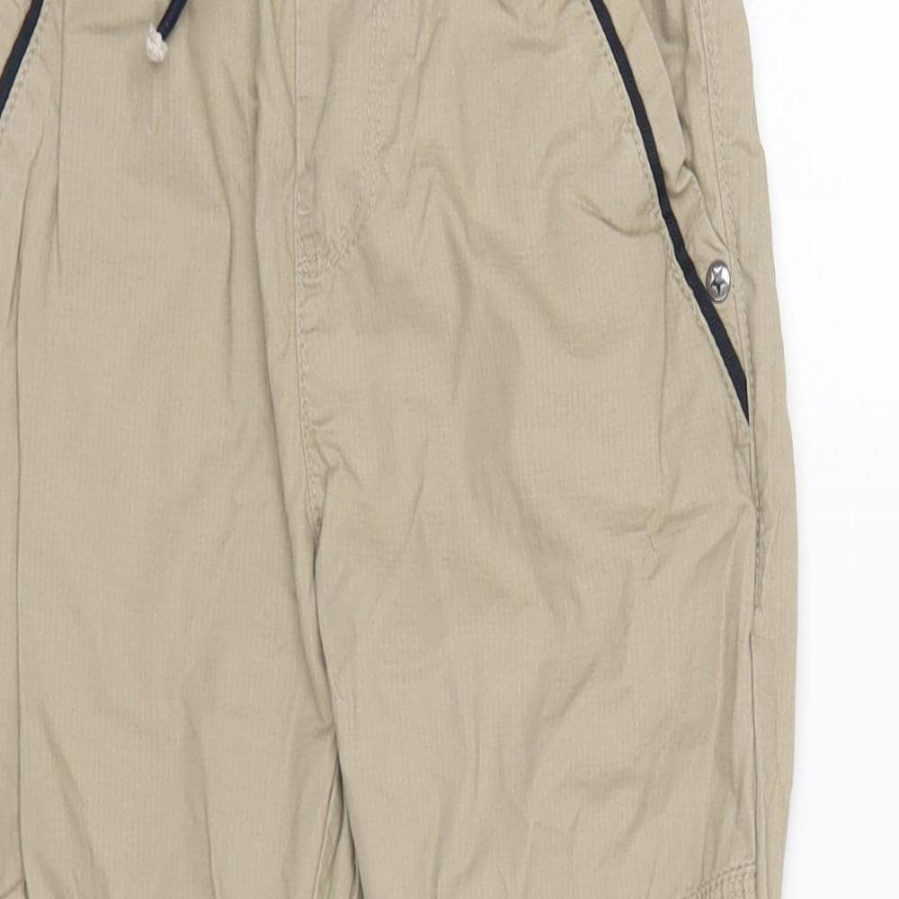 F&F Boys Beige Cotton Cargo Trousers Size 5-6 Years Regular Drawstring