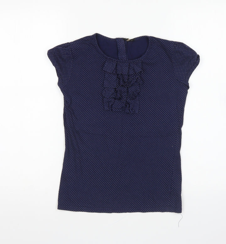 Topshop Womens Blue Polka Dot Cotton Basic T-Shirt Size 8 Round Neck