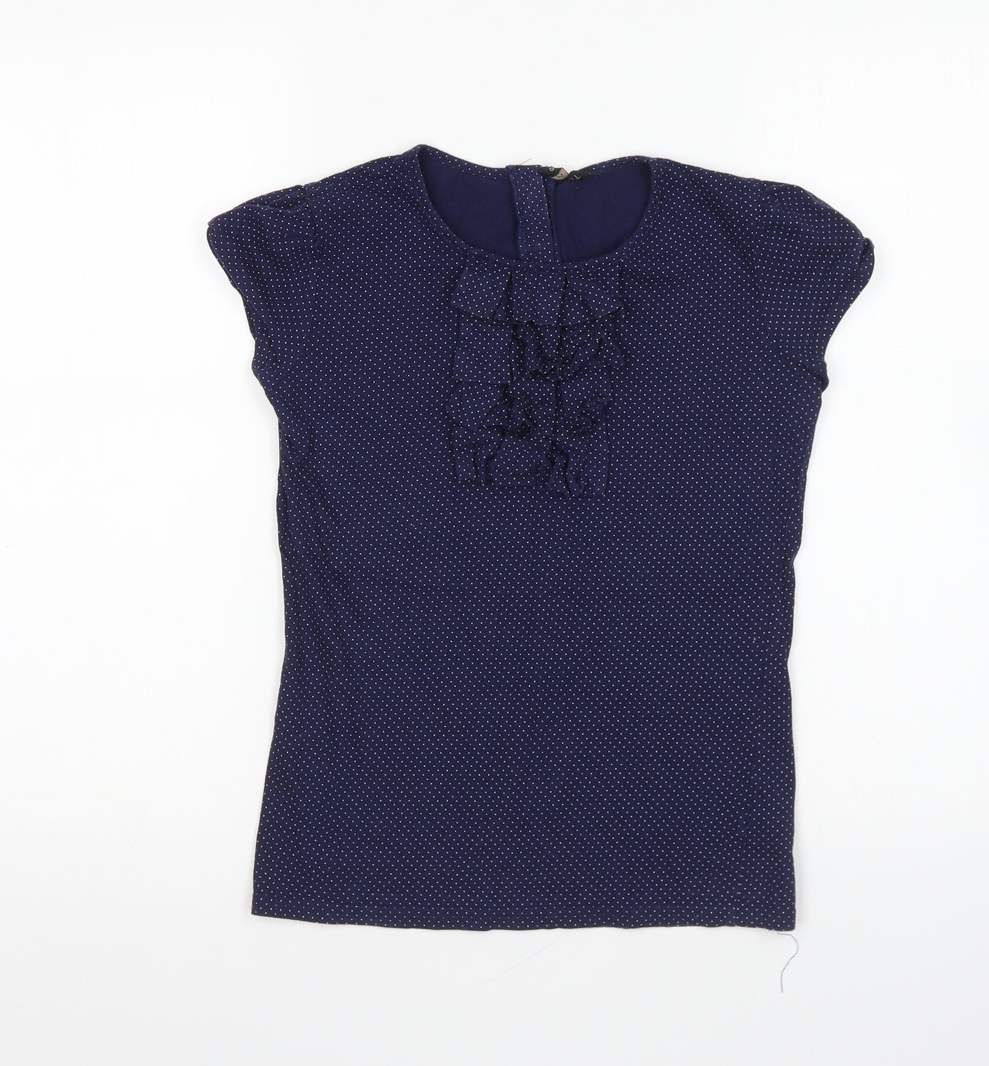 Topshop Womens Blue Polka Dot Cotton Basic T-Shirt Size 8 Round Neck