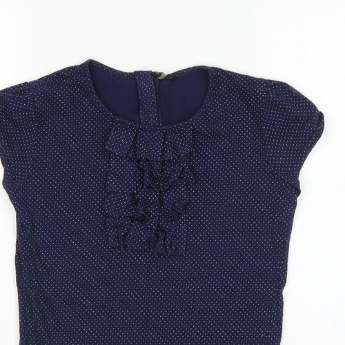 Topshop Womens Blue Polka Dot Cotton Basic T-Shirt Size 8 Round Neck
