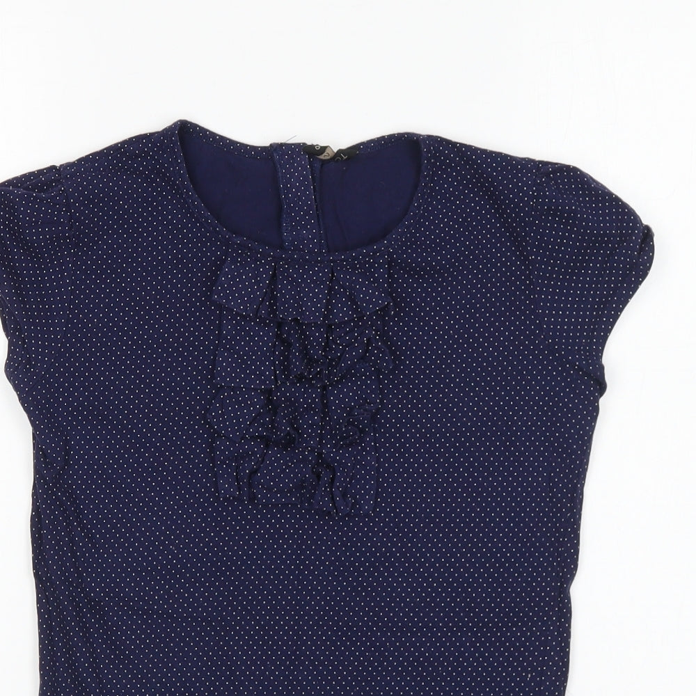 Topshop Womens Blue Polka Dot Cotton Basic T-Shirt Size 8 Round Neck