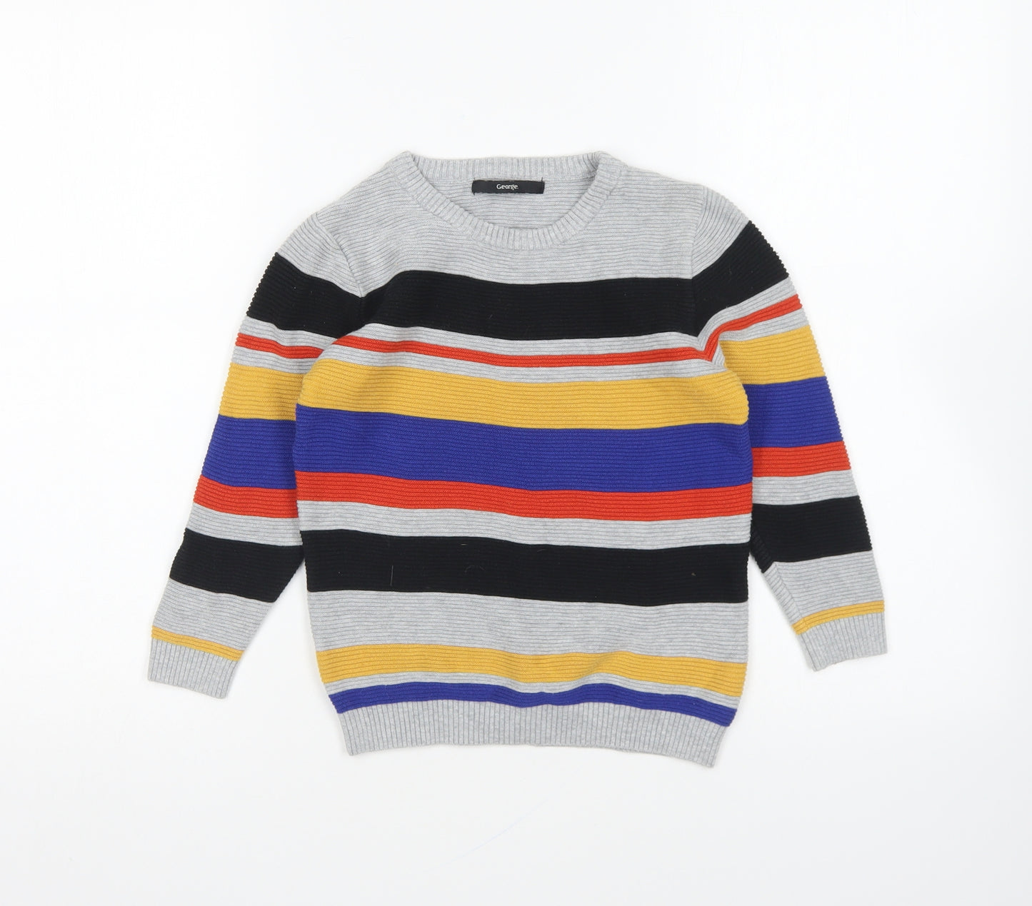 George Boys Multicoloured Round Neck Striped Cotton Pullover Jumper Size 4-5 Years Pullover