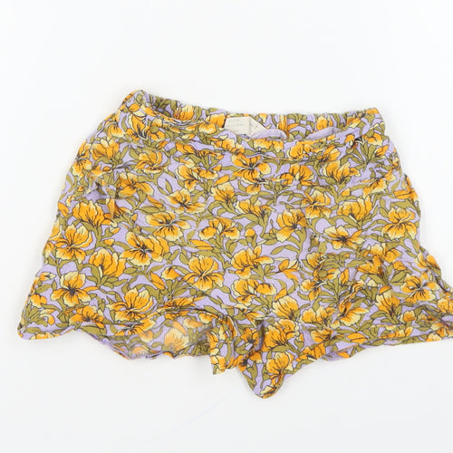 Zara Girls Multicoloured Floral Polyester Mini Skort Size 7 Years Regular Pull On