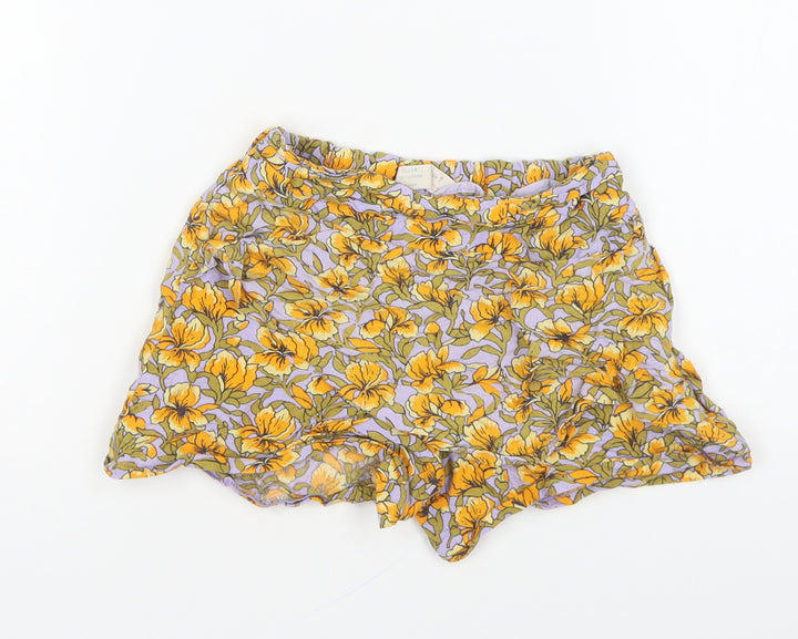 Zara Girls Multicoloured Floral Polyester Mini Skort Size 7 Years Regular Pull On