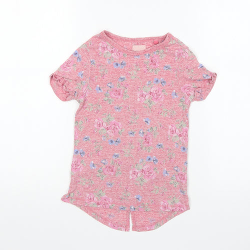 NEXT Girls Pink Floral Polyester Basic T-Shirt Size 7 Years Round Neck Pullover