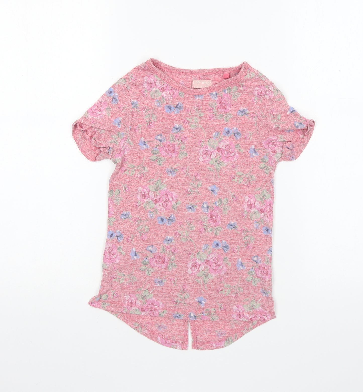 NEXT Girls Pink Floral Polyester Basic T-Shirt Size 7 Years Round Neck Pullover