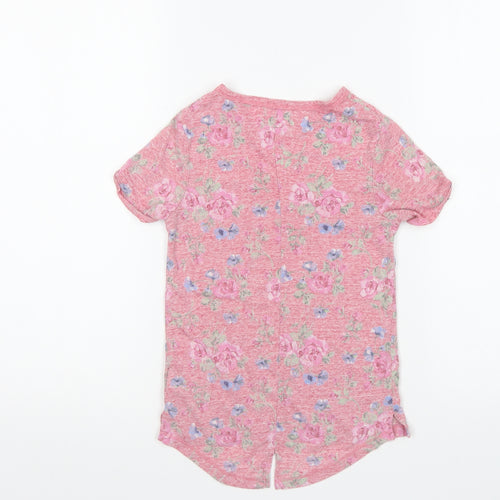 NEXT Girls Pink Floral Polyester Basic T-Shirt Size 7 Years Round Neck Pullover