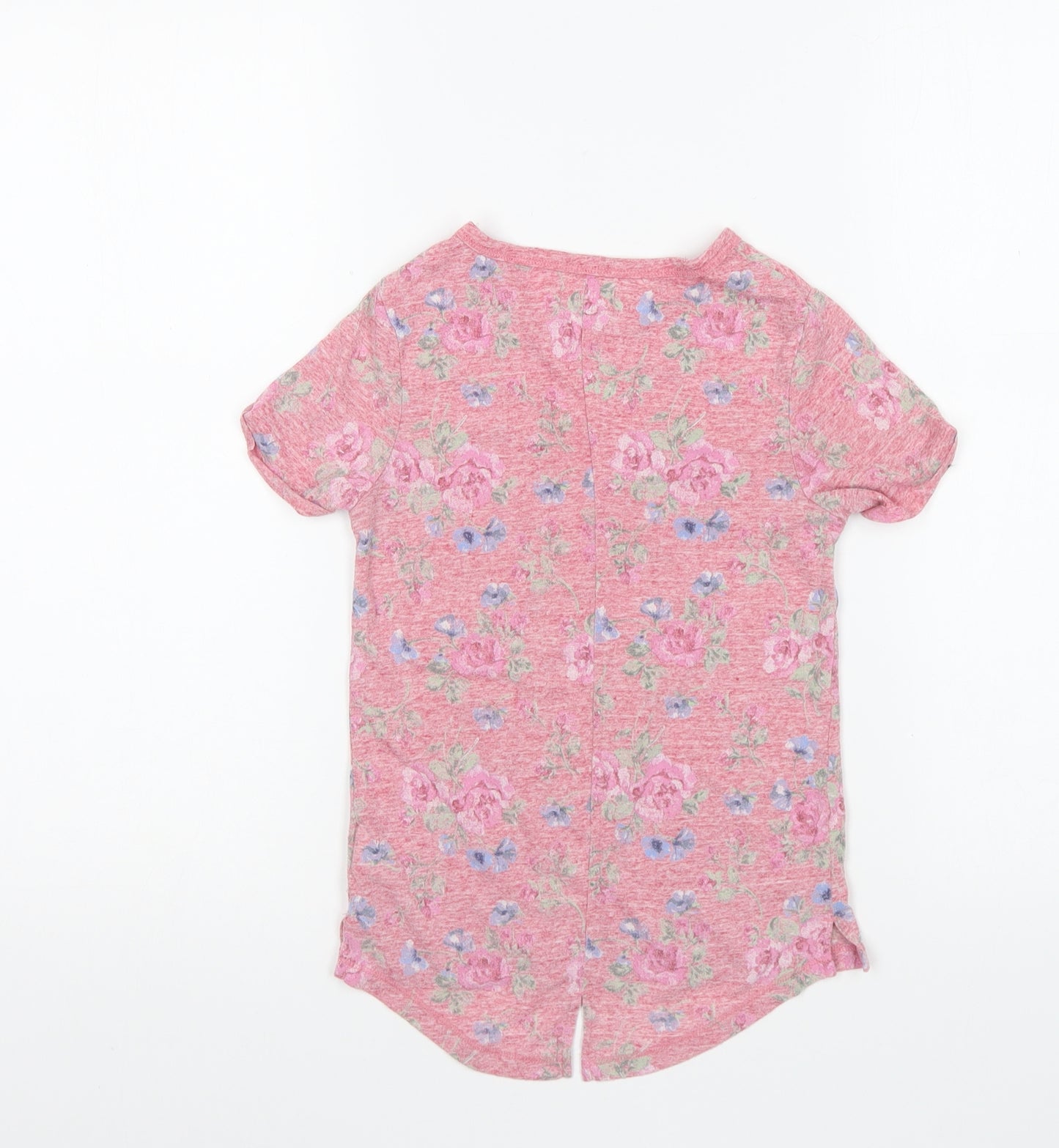 NEXT Girls Pink Floral Polyester Basic T-Shirt Size 7 Years Round Neck Pullover