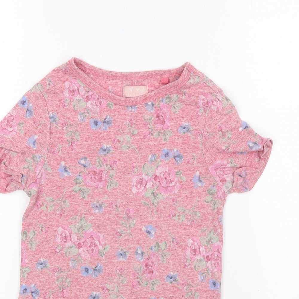 NEXT Girls Pink Floral Polyester Basic T-Shirt Size 7 Years Round Neck Pullover