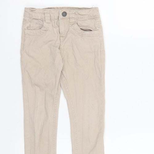 Denim & Co. Girls Beige Cotton Chino Trousers Size 4-5 Years Regular Button