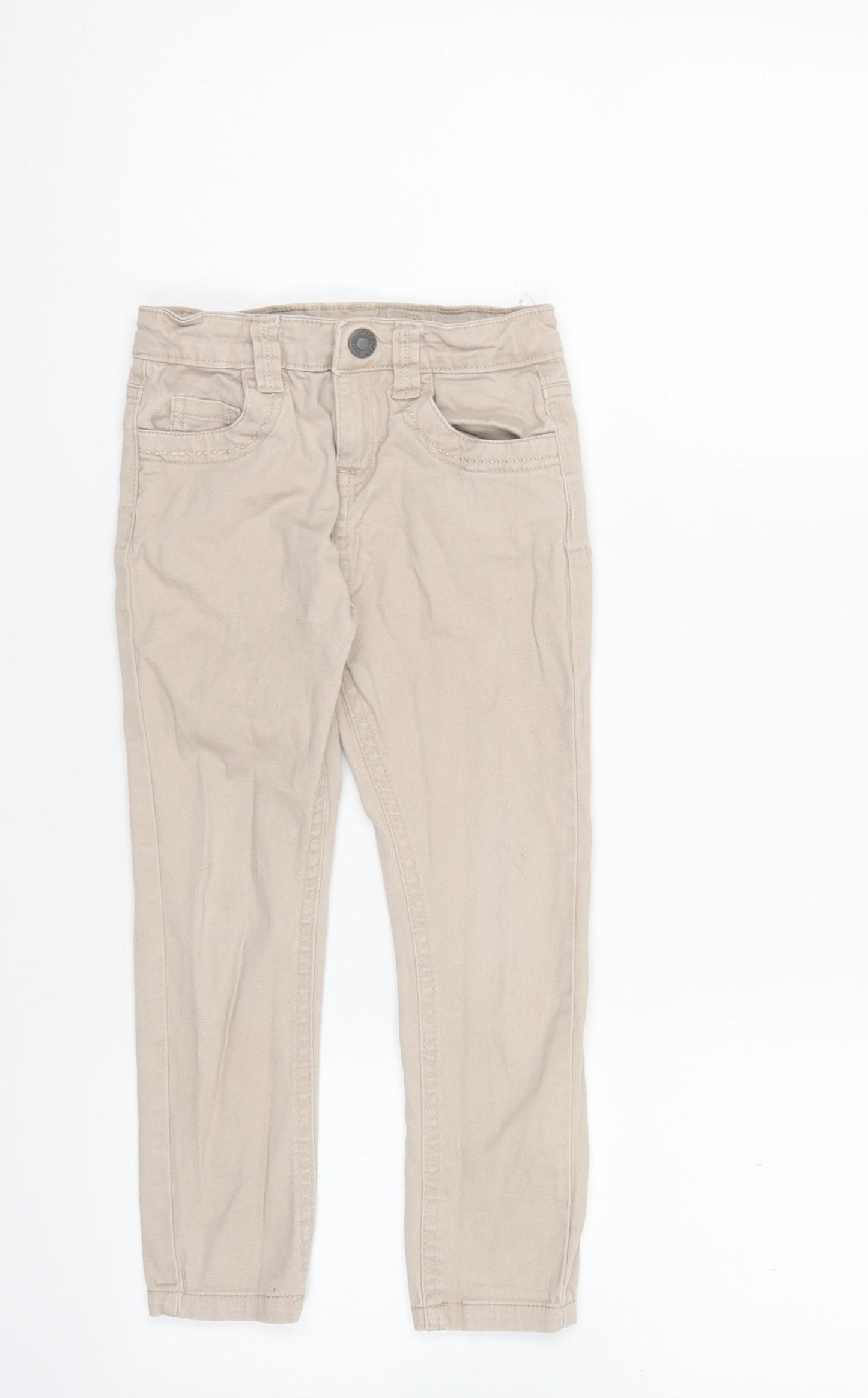 Denim & Co. Girls Beige Cotton Chino Trousers Size 4-5 Years Regular Button