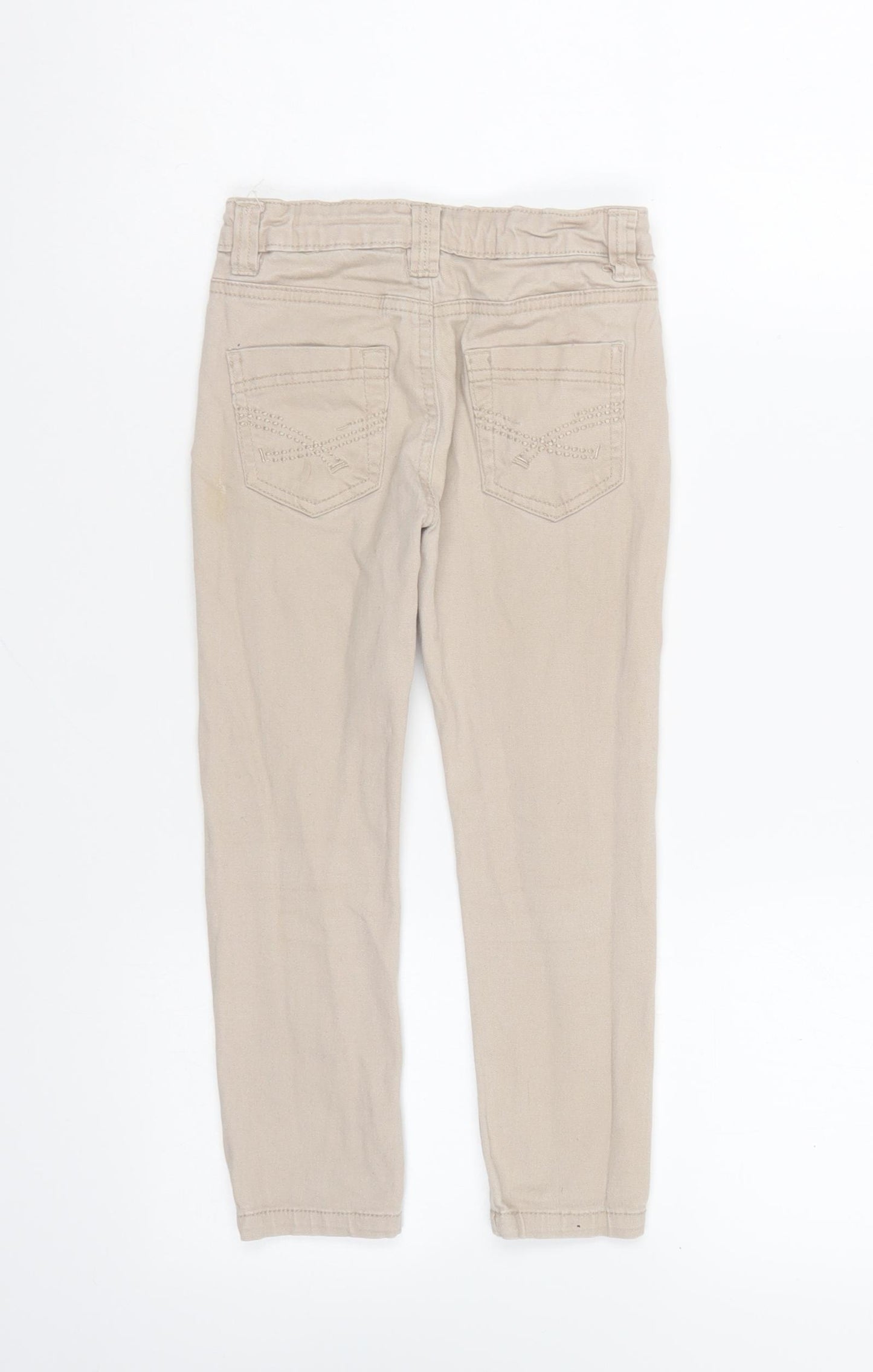 Denim & Co. Girls Beige Cotton Chino Trousers Size 4-5 Years Regular Button