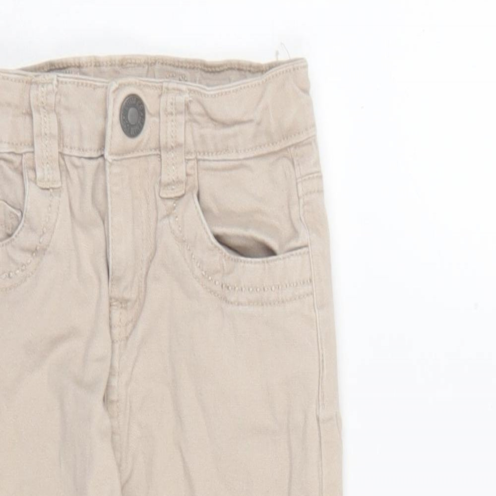 Denim & Co. Girls Beige Cotton Chino Trousers Size 4-5 Years Regular Button