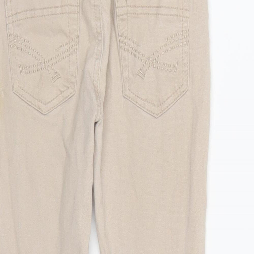 Denim & Co. Girls Beige Cotton Chino Trousers Size 4-5 Years Regular Button