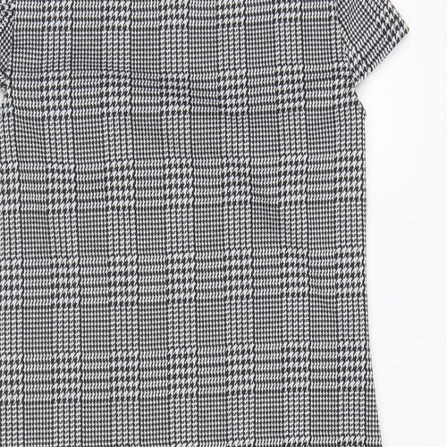 Dorothy Perkins Womens Black Houndstooth Polyester Shift Size 8 Round Neck Button