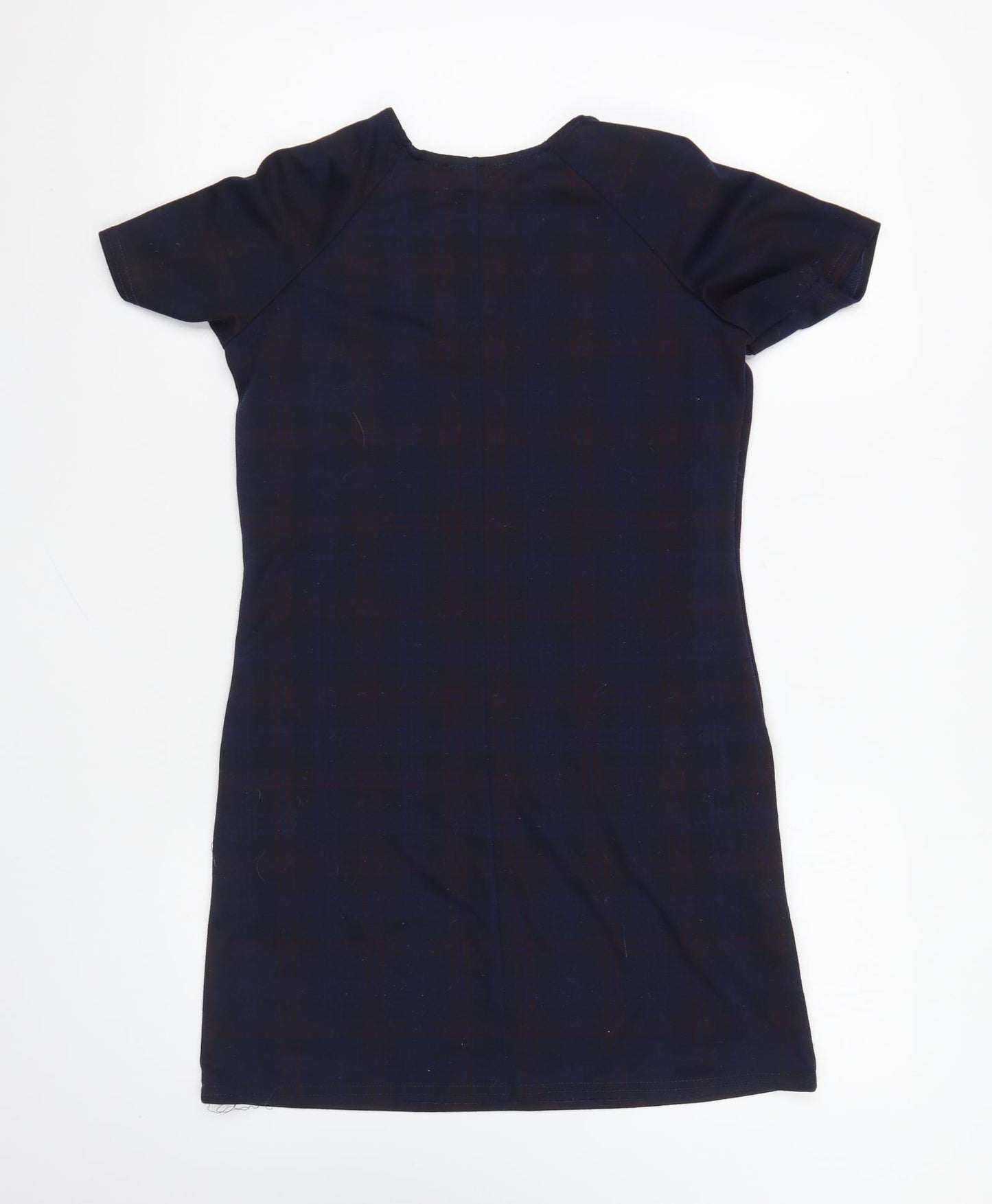 New Look Womens Blue Plaid Polyester Shift Size 8 Round Neck Pullover