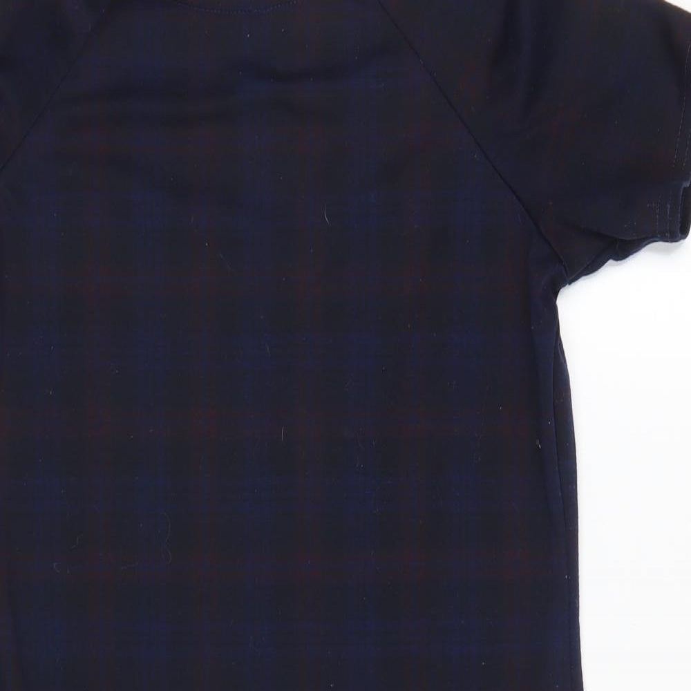 New Look Womens Blue Plaid Polyester Shift Size 8 Round Neck Pullover