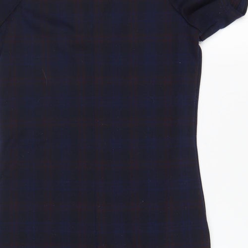 New Look Womens Blue Plaid Polyester Shift Size 8 Round Neck Pullover