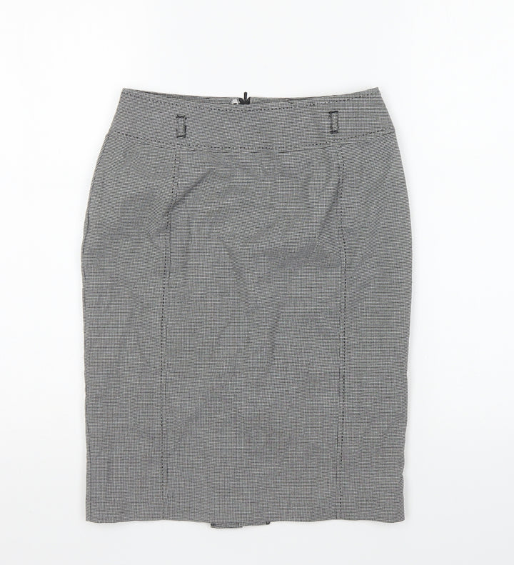 Marks and Spencer Womens Black Geometric Polyester Straight & Pencil Skirt Size 6 - Houndstooth print.