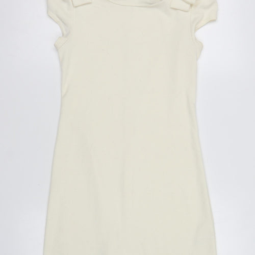 Dorothy Perkins Womens Ivory Polyester A-Line Size 6 Round Neck Button