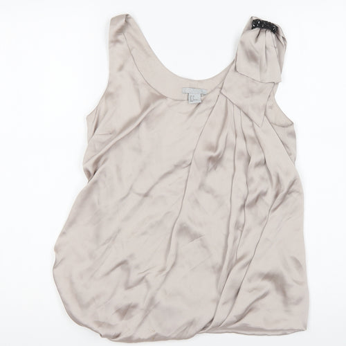H&M Womens Silver Polyester Basic Blouse Size 6 Scoop Neck