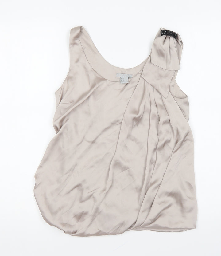 H&M Womens Silver Polyester Basic Blouse Size 6 Scoop Neck