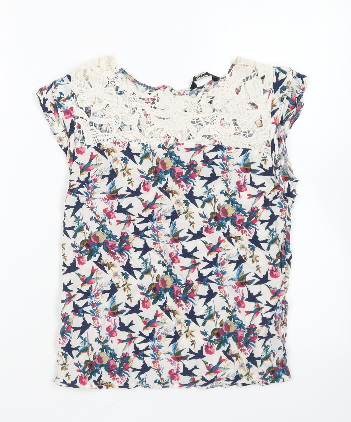 Oasis Womens Multicoloured Geometric Viscose Basic Blouse Size 8 Boat Neck - Lace Neckline