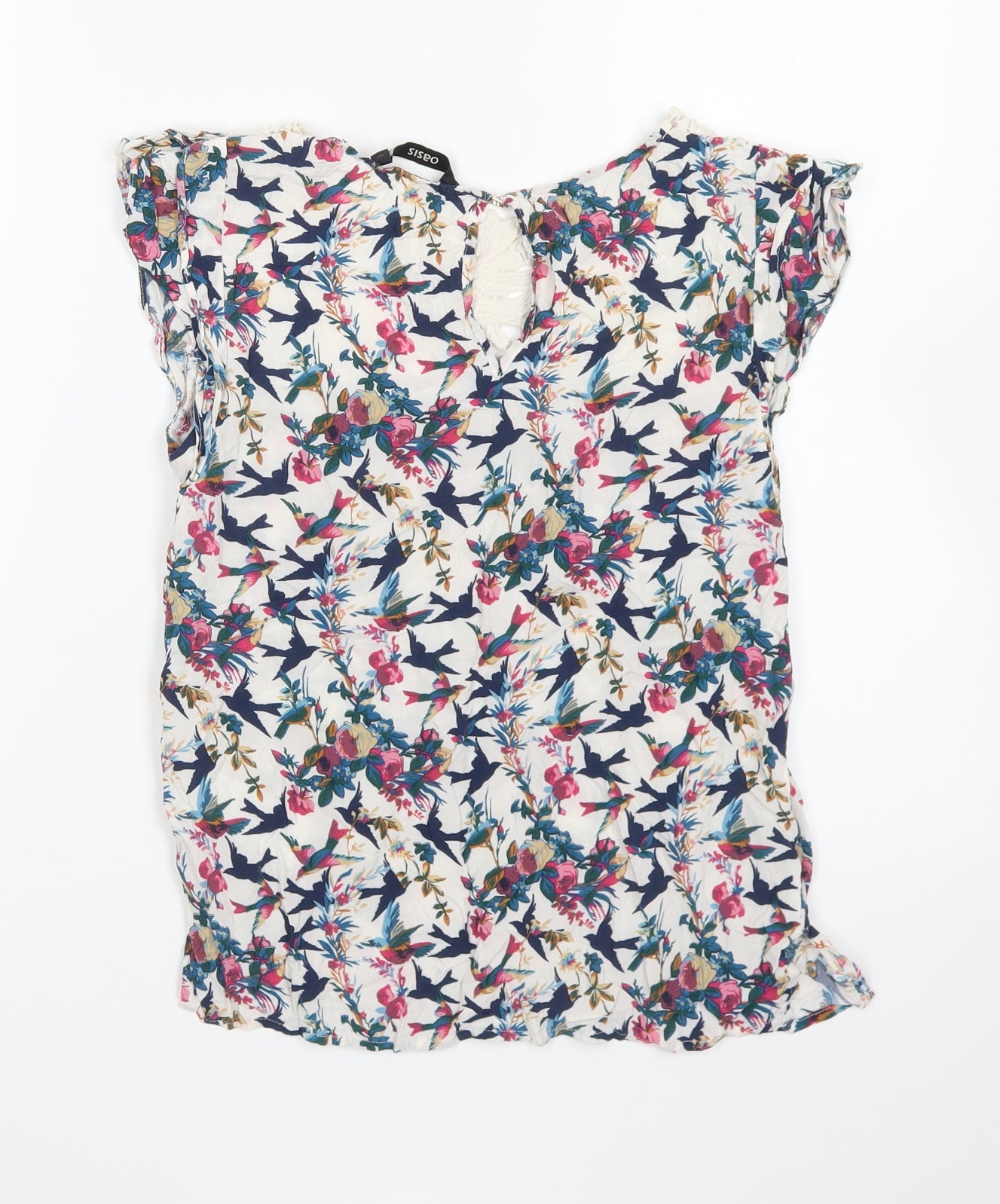 Oasis Womens Multicoloured Geometric Viscose Basic Blouse Size 8 Boat Neck - Lace Neckline