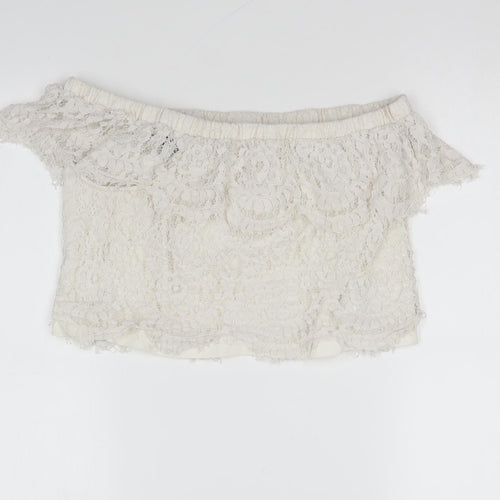 FOREVER 21 Womens Ivory Polyester Cropped Blouse Size S Off the Shoulder