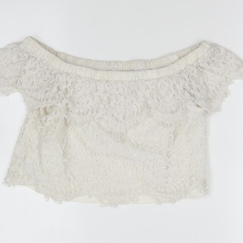 FOREVER 21 Womens Ivory Polyester Cropped Blouse Size S Off the Shoulder