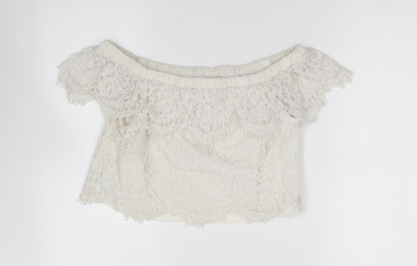 FOREVER 21 Womens Ivory Polyester Cropped Blouse Size S Off the Shoulder
