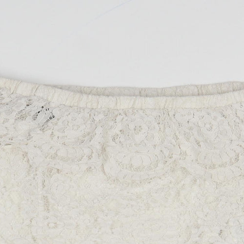 FOREVER 21 Womens Ivory Polyester Cropped Blouse Size S Off the Shoulder