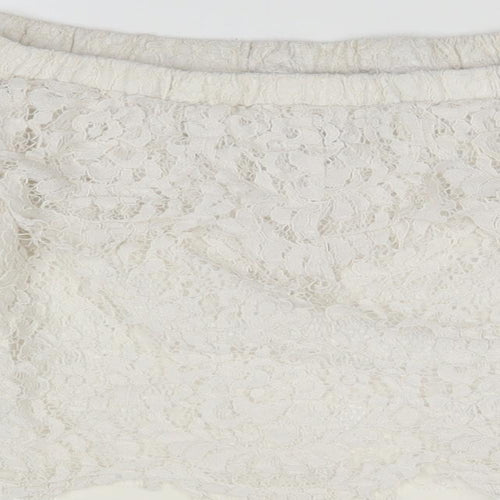 FOREVER 21 Womens Ivory Polyester Cropped Blouse Size S Off the Shoulder