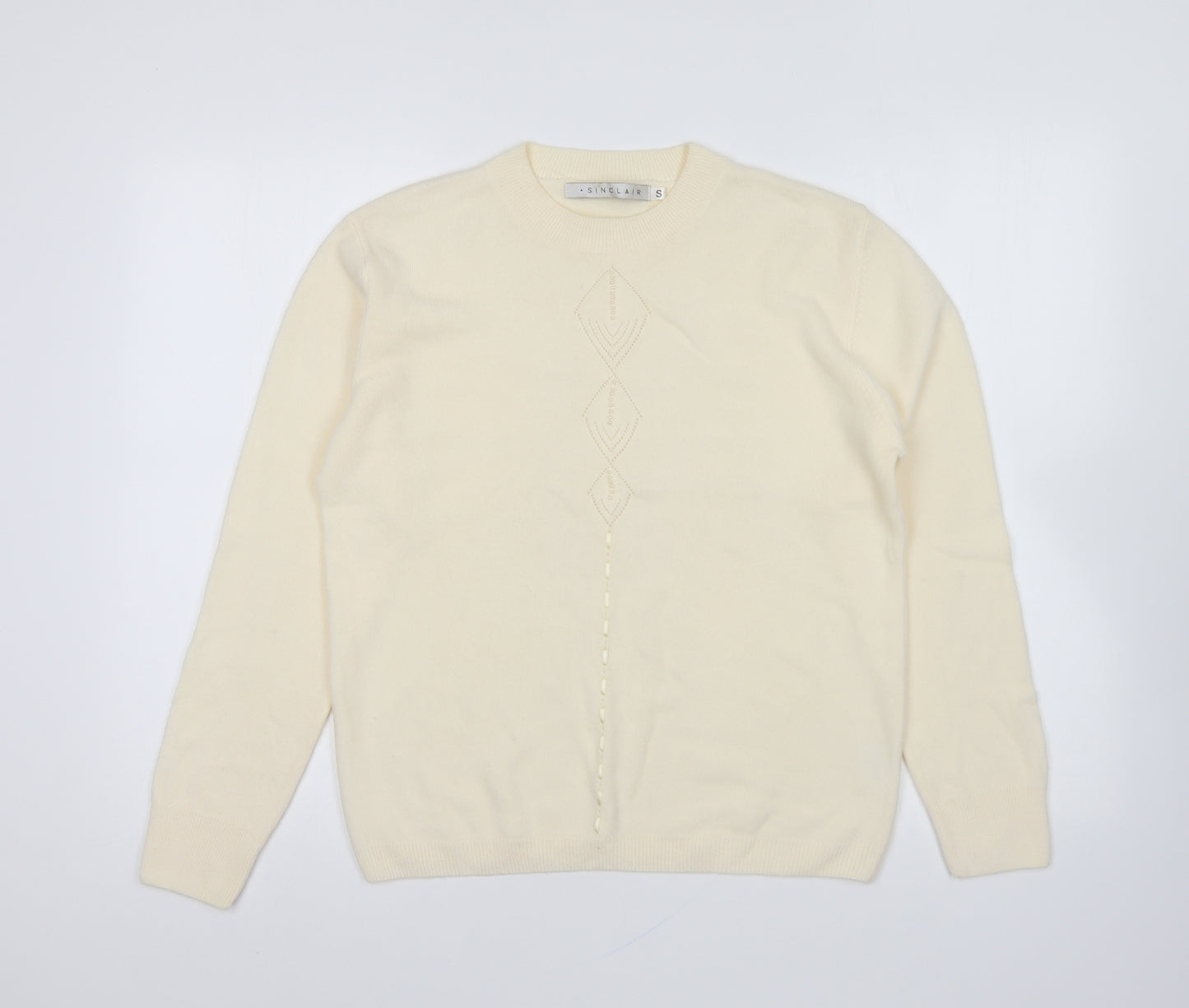 Sinclair Womens Ivory Crew Neck Acrylic Pullover Jumper Size S
