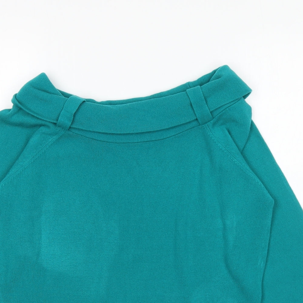 Marks and Spencer Womens Green Boat Neck Acrylic Pullover Jumper Size 14