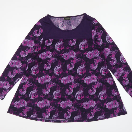 Originals Womens Purple Round Neck Floral Polyester Pullover Jumper Size 14