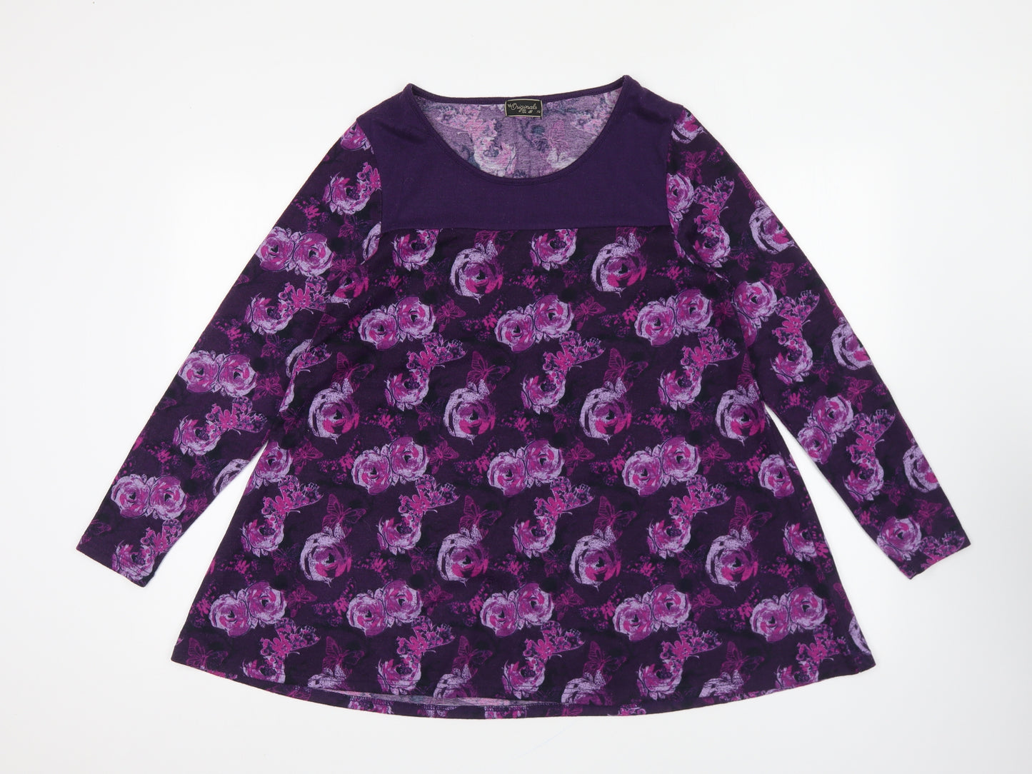 Originals Womens Purple Round Neck Floral Polyester Pullover Jumper Size 14