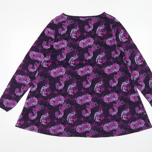 Originals Womens Purple Round Neck Floral Polyester Pullover Jumper Size 14