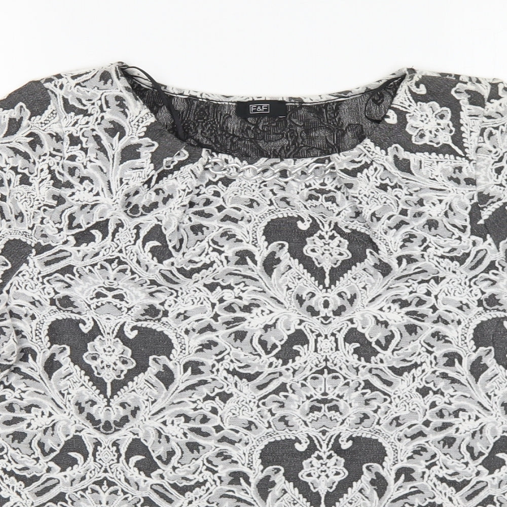 F&F Womens Black Geometric Polyester Basic Blouse Size 14 Round Neck