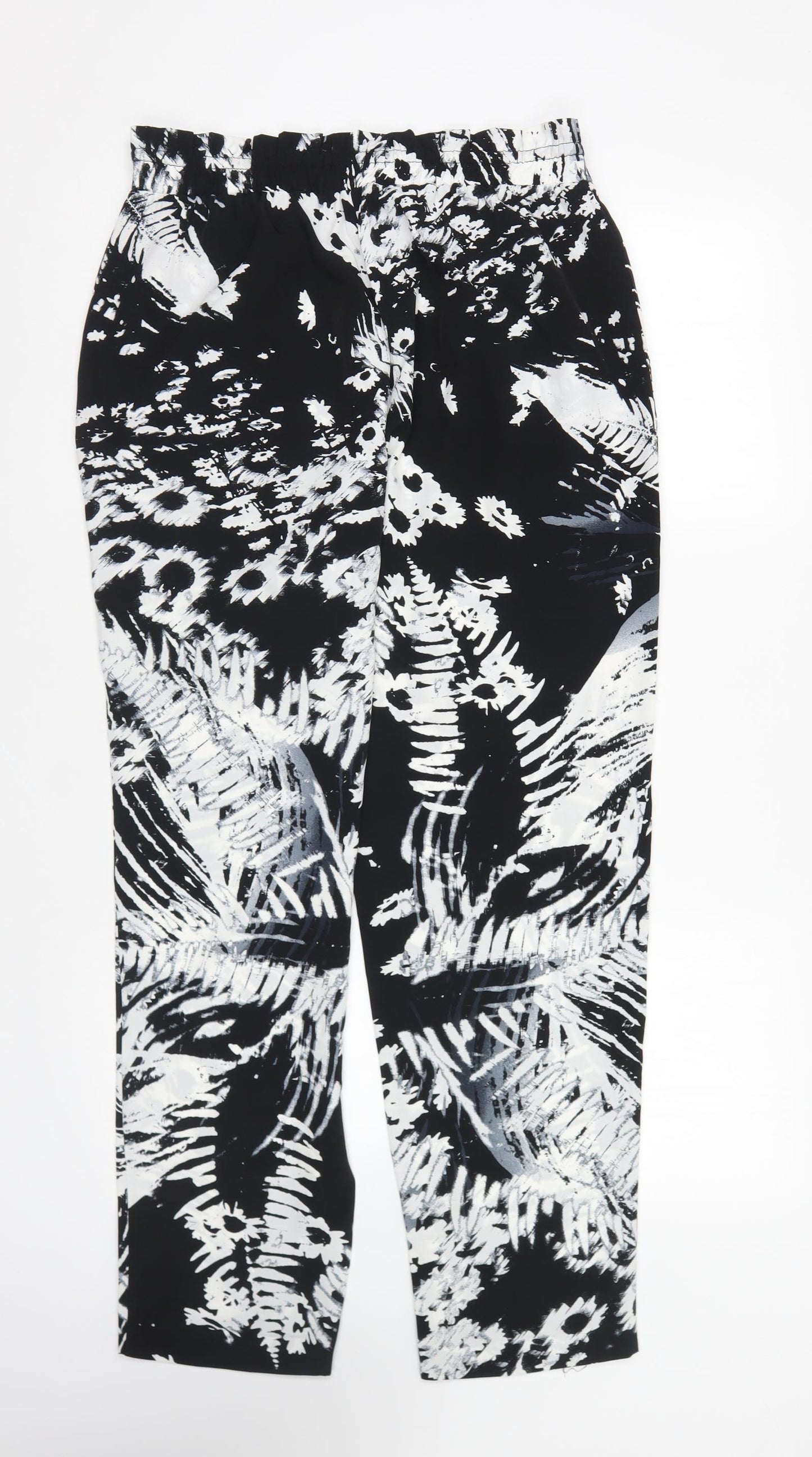 Papaya Womens Black Floral Polyester Trousers Size 12 L28 in Regular Drawstring