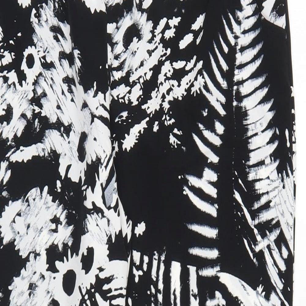 Papaya Womens Black Floral Polyester Trousers Size 12 L28 in Regular Drawstring