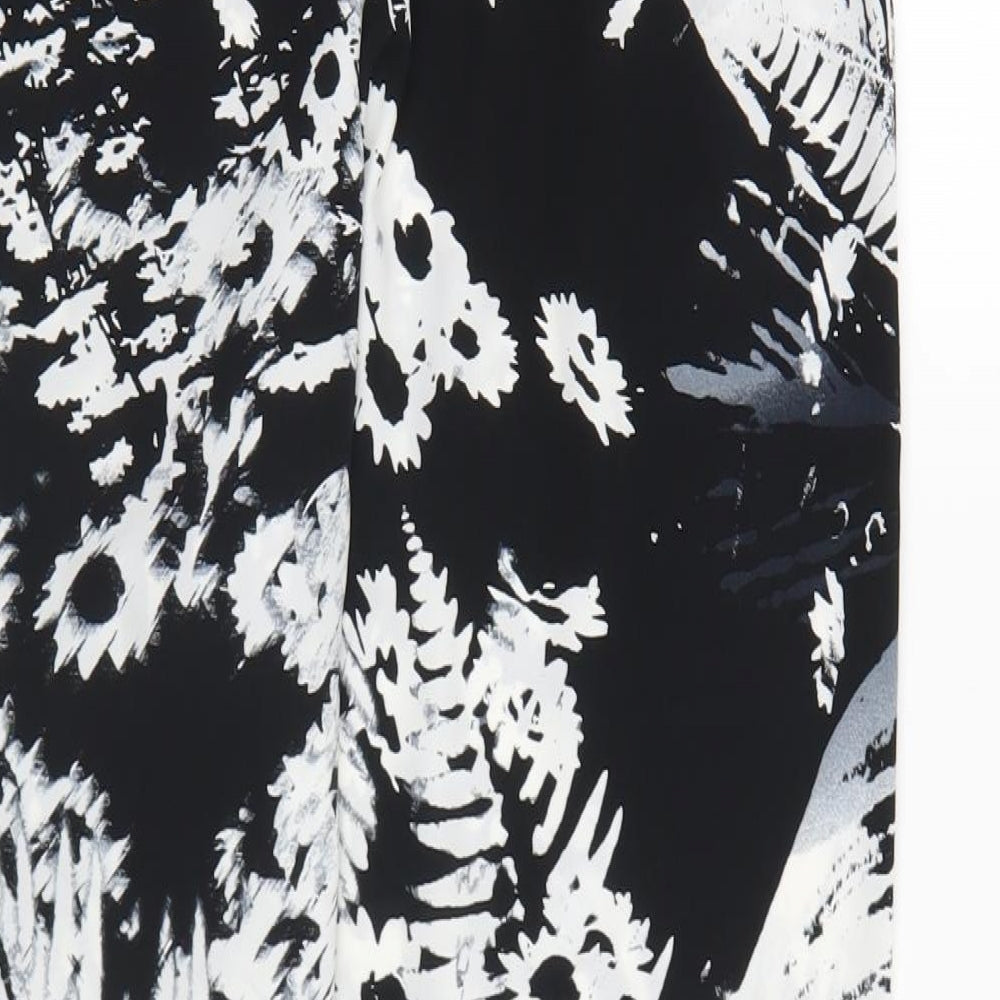 Papaya Womens Black Floral Polyester Trousers Size 12 L28 in Regular Drawstring