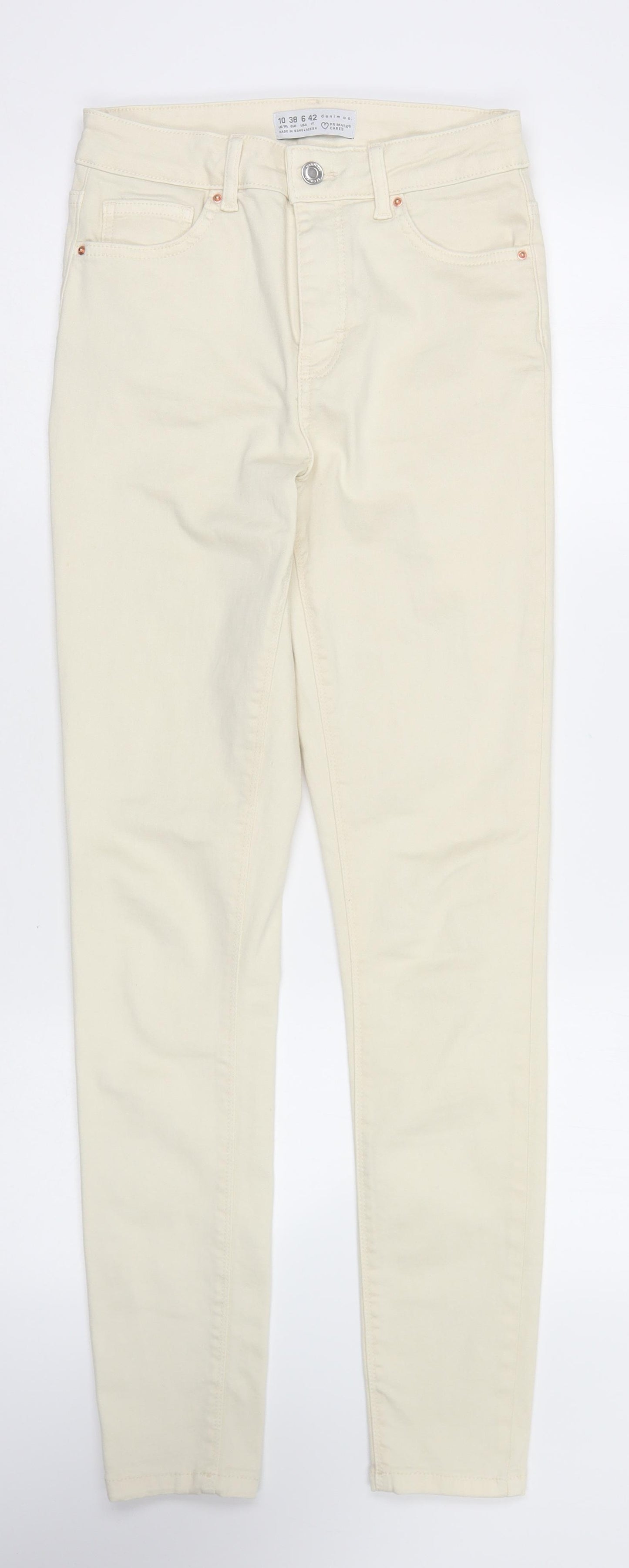 Denim & Co. Womens Ivory Cotton Skinny Jeans Size 10 L27 in Regular Button