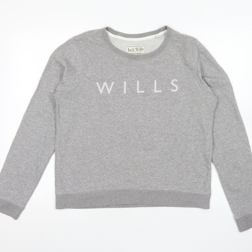 Jack Wills Womens Grey Cotton Pullover Sweatshirt Size 14 Pullover