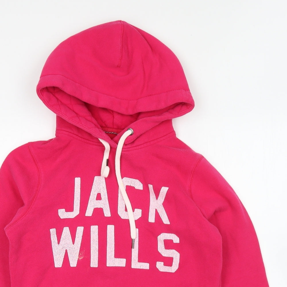 Jack Wills Womens Pink Cotton Pullover Hoodie Size 10 Pullover