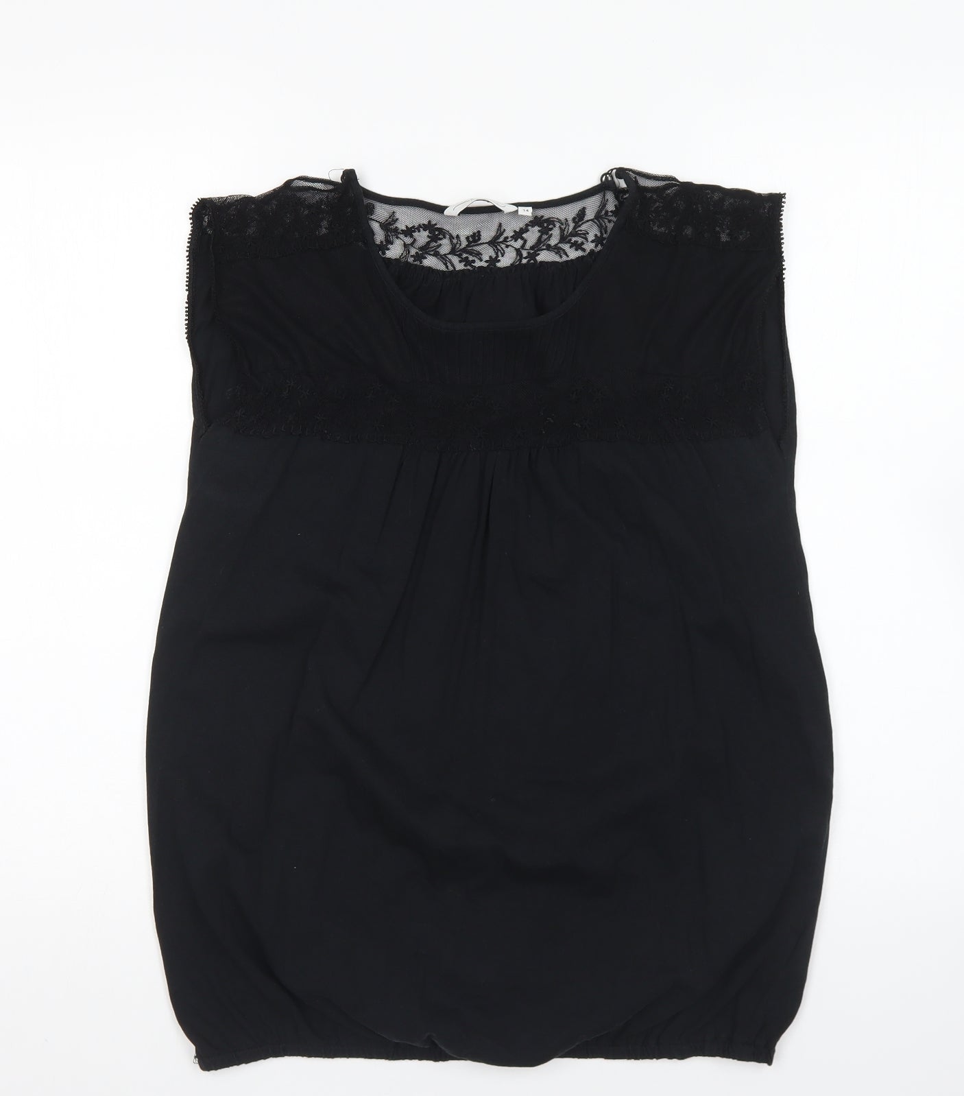 New Look Womens Black Polyester Basic T-Shirt Size 14 Round Neck