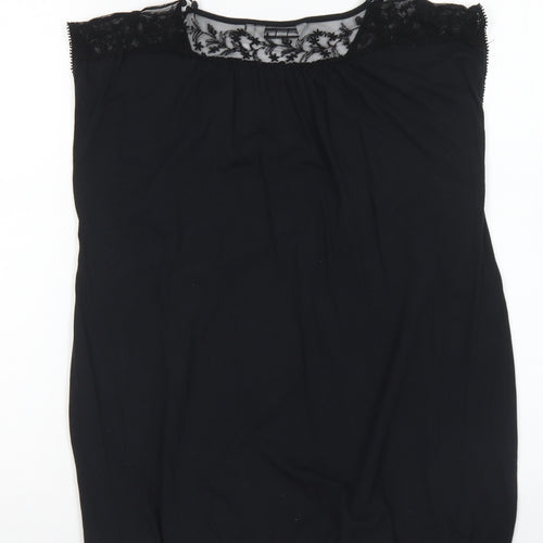 New Look Womens Black Polyester Basic T-Shirt Size 14 Round Neck